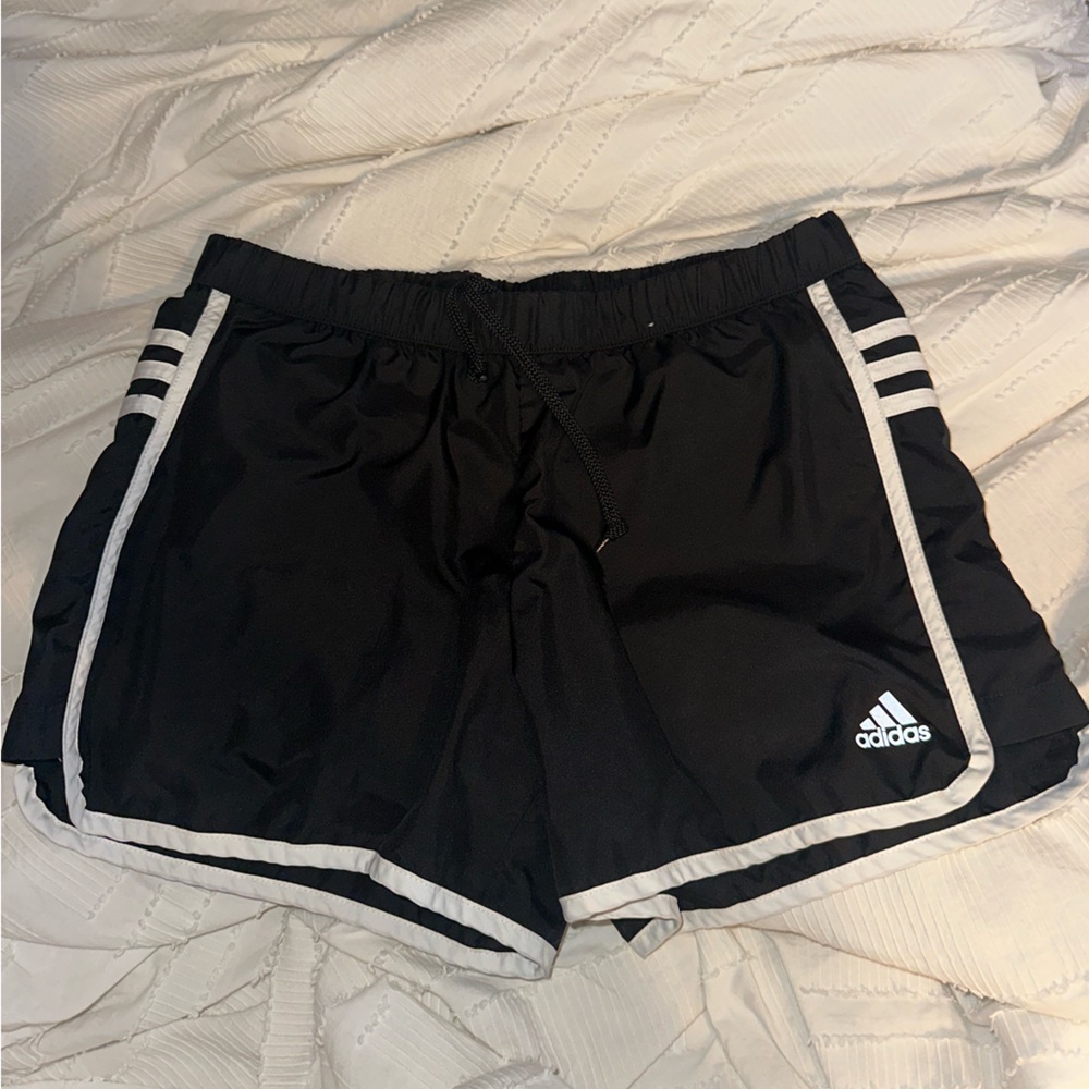 Adidas Black and White Stripe Running Shorts